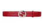 GUCCI Interlocking G Cow Leather Belts Women's Red Width 3.7cm