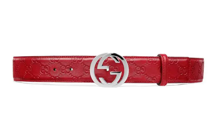 GUCCI Interlocking G Cow Leather Belts Women's Red Width 3.7cm
