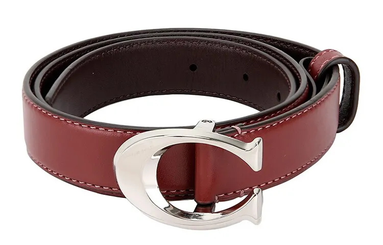 COACH Cow Leather Belts Women's Burgundy Width 2.5cm