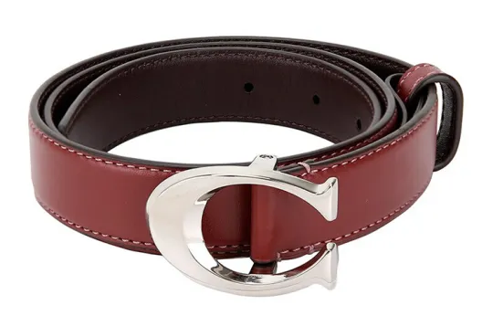 COACH Cow Leather Belts Women's Burgundy Width 2.5cm