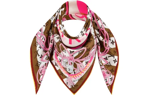 LOUIS VUITTON Monogram Mulberry Silk Scarf Women's Brown