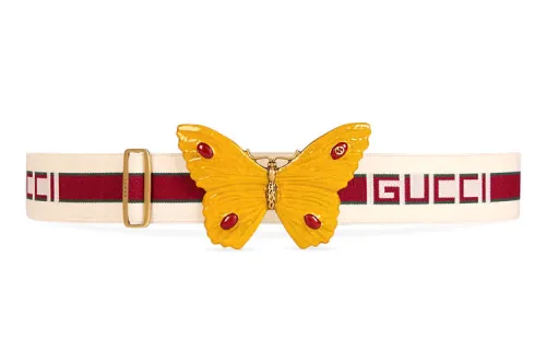 GUCCI Fabric Leather Belts Women's Beige Width 4cm