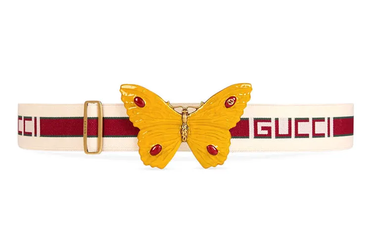 GUCCI Fabric Leather Belts Women's Beige Width 4cm