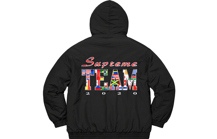 Куртка Supreme Team Puffy Jacket (черно-белая с принтом) — фото 2