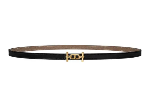 HERMES Ancre Metal, Gold Plated Calfskin Leather Belts Women's Width 1.3cm