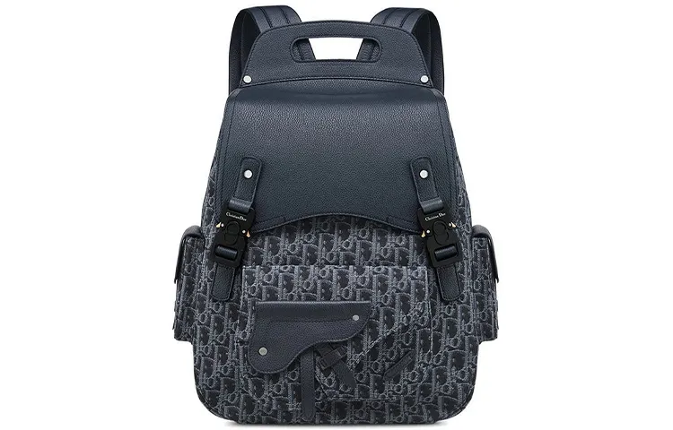 DIOR Saddle Calfskin Backpack Unisex Dark Blue