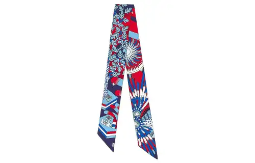 HERMES Twilly Scarves Women's Marine Blue/Red/White