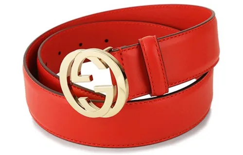 GUCCI Interlocking G Cow Leather Belts Unisex Red Width 4cm