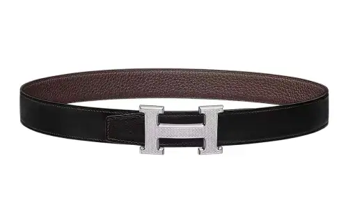 HERMES Calfskin Leather Belts Men's Width 3.2cm