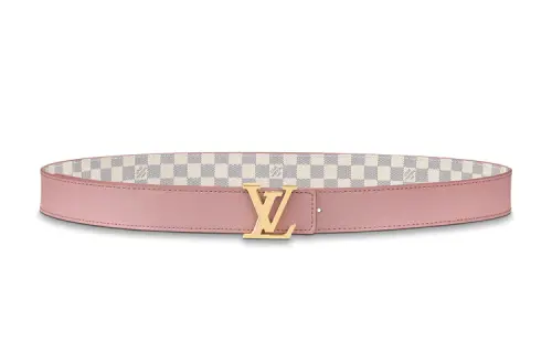 LOUIS VUITTON Initiales Cow Leather Belts Women's Pink/Ecru Width 3cm