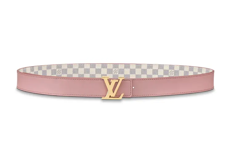 LOUIS VUITTON Initiales Cow Leather Belts Women's Pink/Ecru Width 3cm