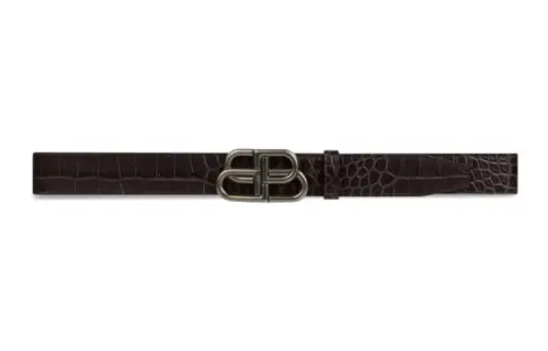 Balenciaga Semi Matte Black Crocodile Pattern Embossed Large Size Unisex Width 4.6cm