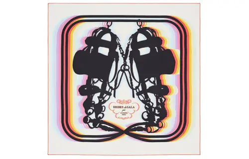 HERMES Brides De Gala Scarves Unisex Cream/Black/Neon Pink