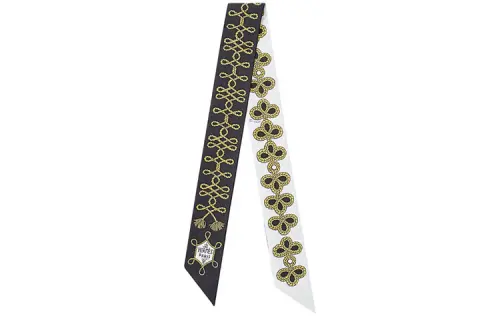 HERMES Small Silk Scarves Women's Black White Gold