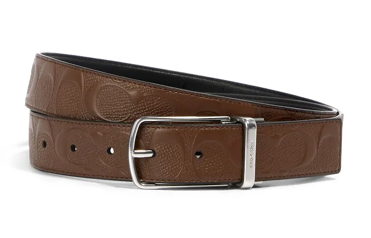 COACH Cow Leather Belts Men's Brown Width 3.2cm