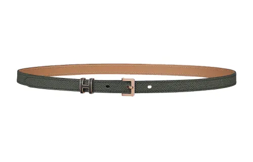 HERMES POP H Calfskin Leather Belts Women's Dark Green Width 1.5cm