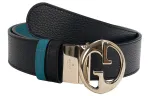 GUCCI Cow Leather Belts Women's Black/Blue Width 4cm