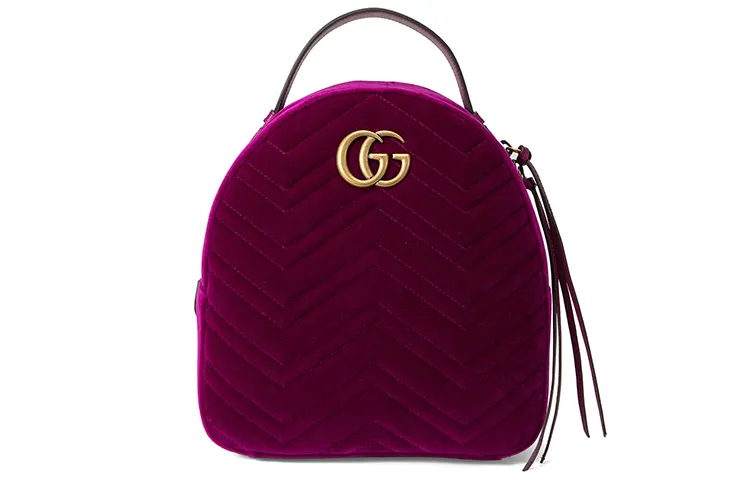 GUCCI Marmont Quilted Velvet Backpack Women's Fuchsia