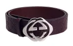 GUCCI Signature Cow Leather Belts Men's Brown Width 4cm