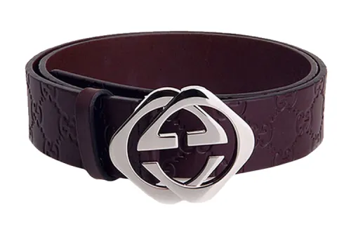 GUCCI Signature Cow Leather Belts Men's Brown Width 4cm