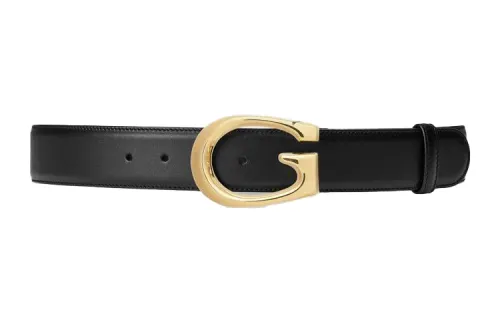 GUCCI G Leather Belts Women's Black Width 4cm