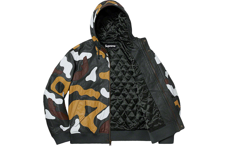 Куртка Supreme FW19 Week 12 Camo Leather Hooded Jacket Green Camo (зеленый камуфляж) — фото 3