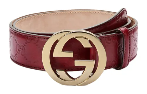 GUCCI Interlocking G Leather Belts Women's Fuchsia Width 3cm