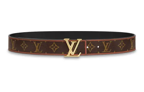 LOUIS VUITTON Metal Calfskin Belts Men's Brown Width 3cm