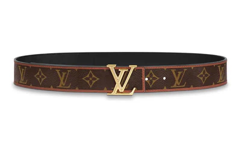 LOUIS VUITTON Metal Calfskin Belts Men's Brown Width 3cm