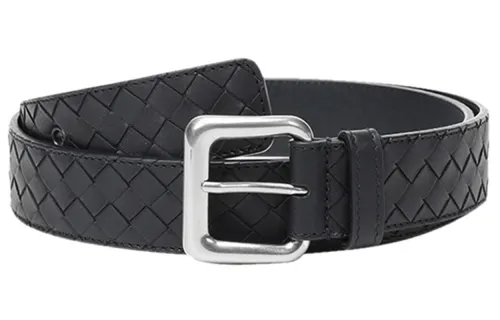 Bottega Veneta Calfskin Leather Belts Men's Black Width 3.5cm