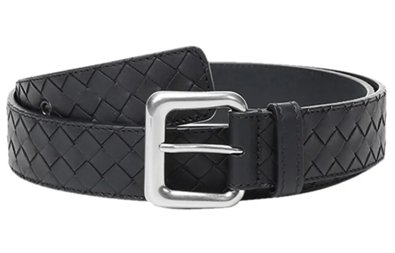 Bottega Veneta Calfskin Leather Belts Men's Black Width 3.5cm