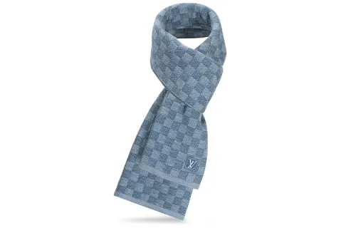 LOUIS VUITTON Checkerboard Wool Knit Scarves Men's Blue