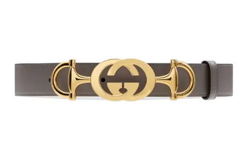 GUCCI Leather Belts Women's Earth Gray Width 3cm