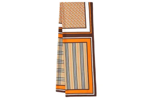 Burberry Monogram Icon Stripe And Check Print Silk Scarf