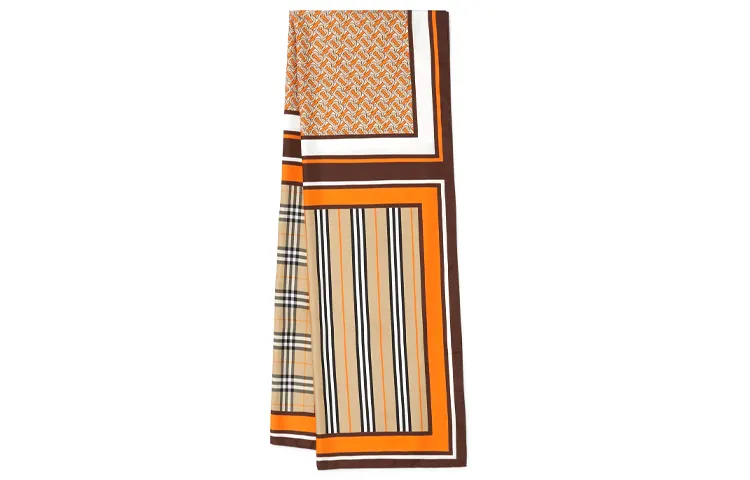 Burberry Monogram Icon Stripe And Check Print Silk Scarf