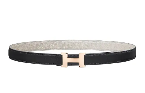 HERMES Constance Calfskin Leather Belts Women's Black Width 2.4cm
