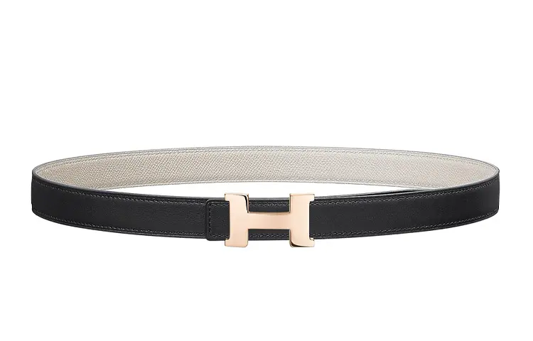 HERMES Constance Calfskin Leather Belts Women's Black Width 2.4cm