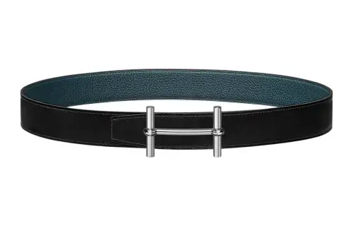 HERMES H D'Ancre Leather Belts Women's Black/Prussian Blue