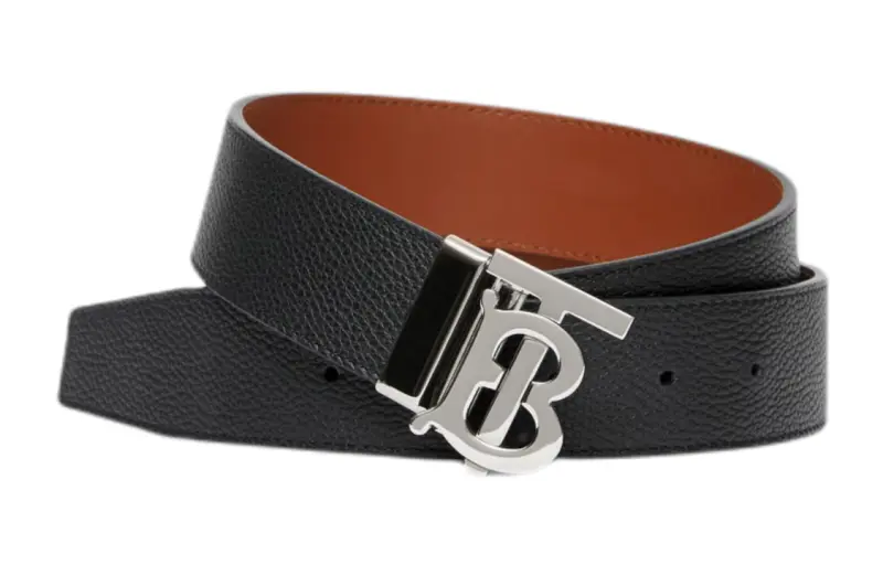 Burberry Leather Calfskin Leather Belts Men's Black/Tan Width 3.5cm