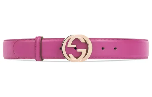 GUCCI Cow Leather Belts Women's Rose Red Width 3cm