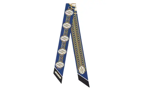 HERMES Small Silk Scarves Unisex Marine Blue/Black/Gold