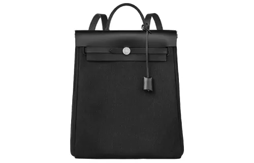 HERMES Herbag Zip Canvas With Leather Shoulder Bag, Crossbody Bag, Handbag Unisex Black