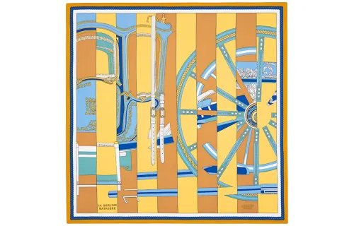 HERMES Stripes Edition Berlin Carriage Scarves Women's Orange