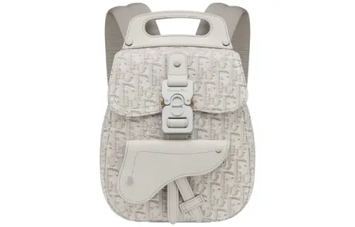 DIOR Saddle Canvas With Leather Backpack Mini Women's Beige