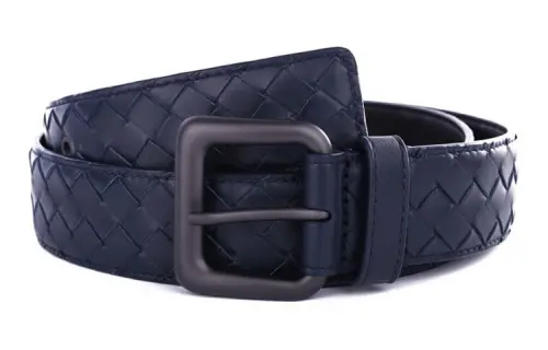 Bottega Veneta Cow Leather Belts Men's Dark Blue Width 3.5cm