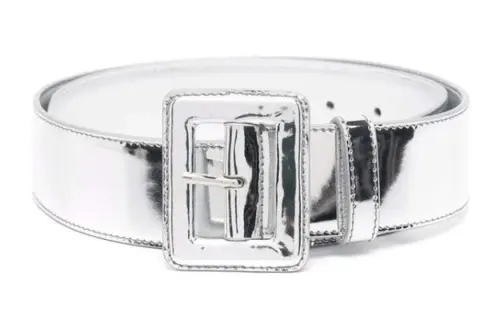 PRADA Patent Leather Belts Unisex Silver 