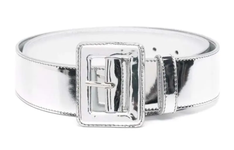 PRADA Patent Leather Belts Unisex Silver