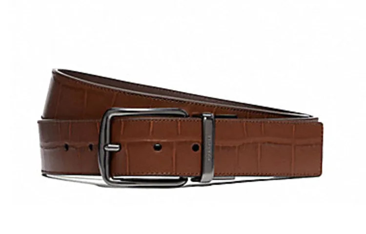 COACH Calfskin Leather Belts Men's Brown Width 3.8cm