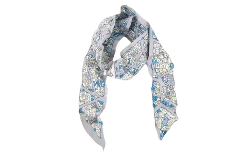 HERMES Twilly Scarves Unisex Gray/Blue