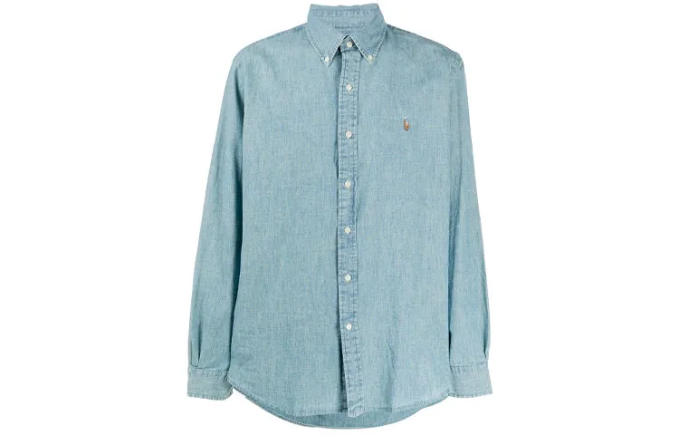 logo-embroidered chambray shirt